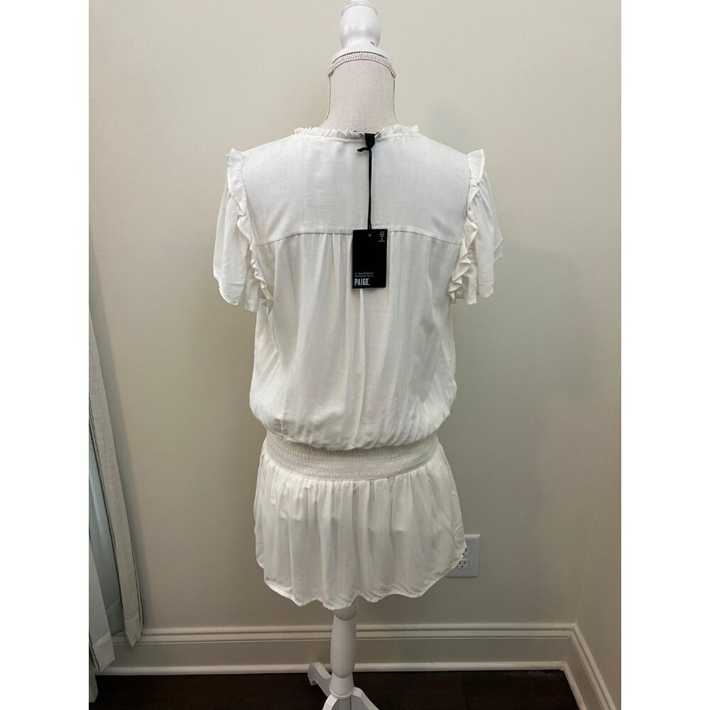 Paige White Short Sleeve Drop Waist Neckline Tie Dress Size Medium NWT - Picture 2 of 8